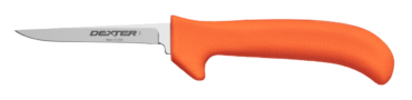 3 ¾” 3 degree drop point deboning knife, orange handle